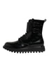 Dolce & Gabbana Black Leather Lace Up Mid Calf Boots Shoes